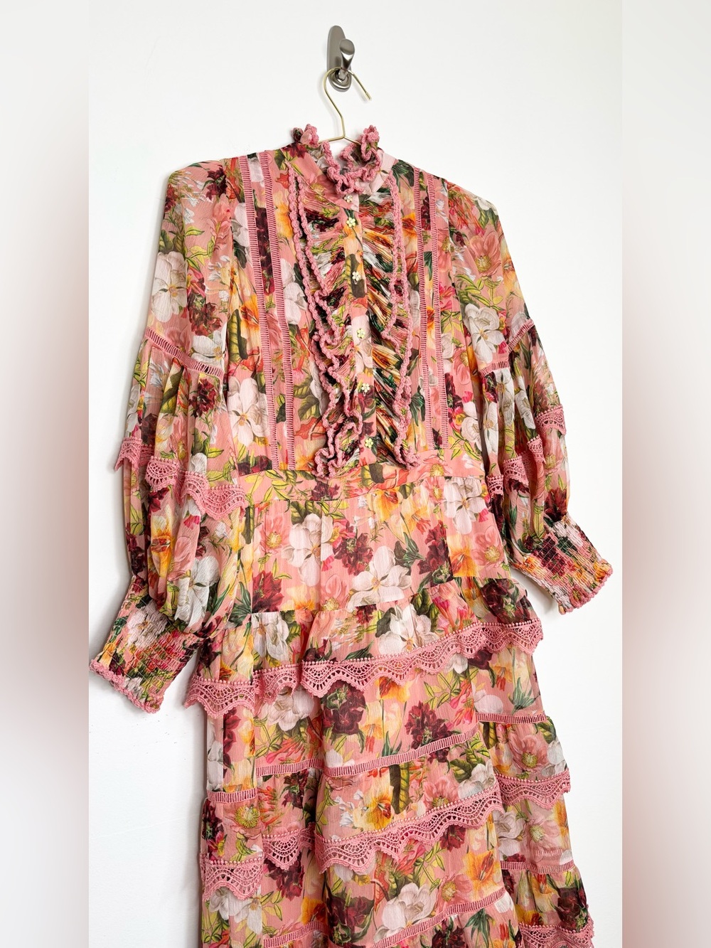 Alice + Olivia Brooke High Neck Maxi Dress Juniper Floral Rose Button Front 6 - Picture 12 of 16
